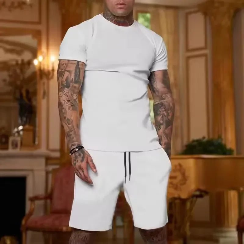 2025 Fashionable and casual summer outdoor sports suit men's breathable T-shirt shorts casual and fashionable two-piece set - PrimeNest