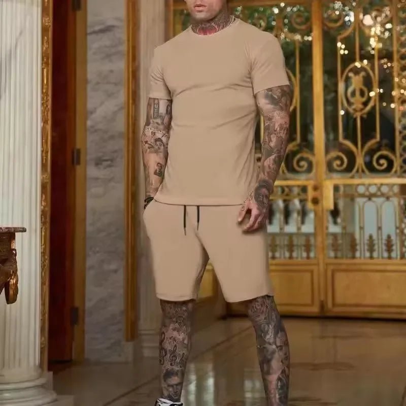 2025 Fashionable and casual summer outdoor sports suit men's breathable T-shirt shorts casual and fashionable two-piece set - PrimeNest