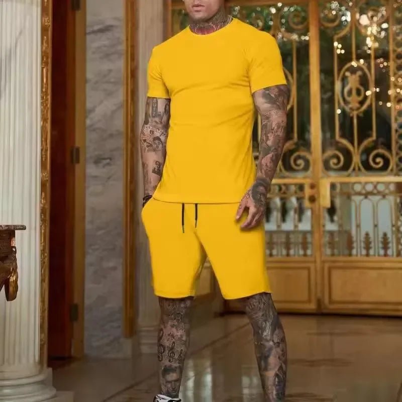 2025 Fashionable and casual summer outdoor sports suit men's breathable T-shirt shorts casual and fashionable two-piece set - PrimeNest