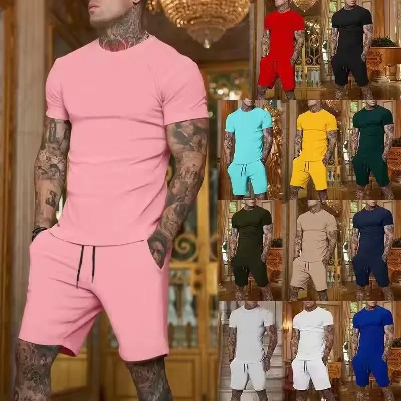 2025 Fashionable and casual summer outdoor sports suit men's breathable T-shirt shorts casual and fashionable two-piece set - PrimeNest