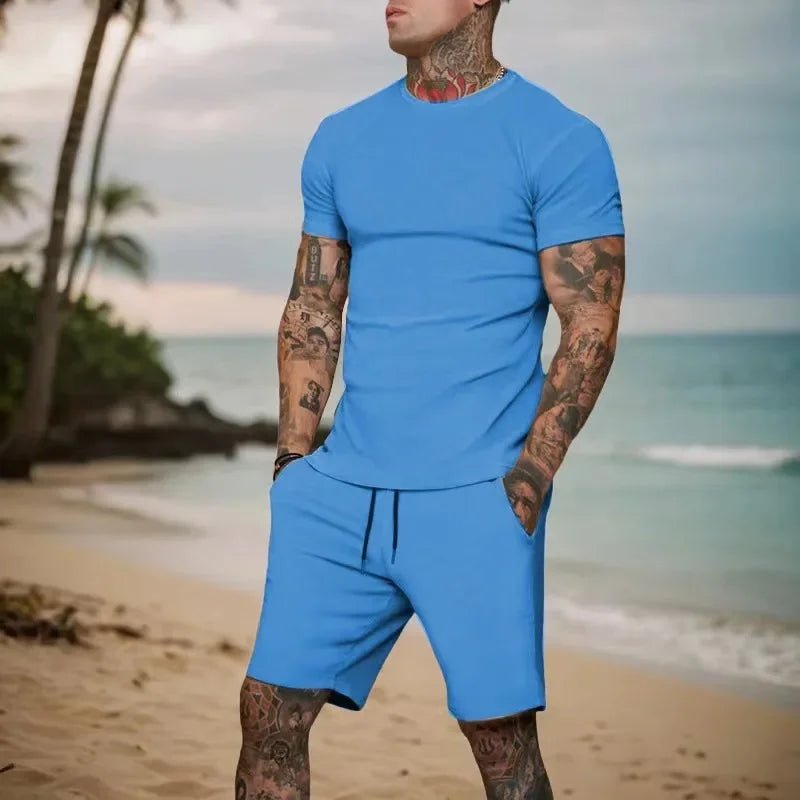 2025 Fashionable and casual summer outdoor sports suit men's breathable T-shirt shorts casual and fashionable two-piece set - PrimeNest