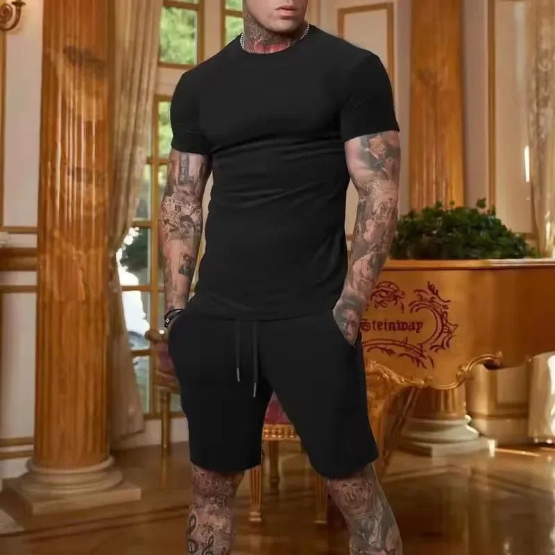 2025 Fashionable and casual summer outdoor sports suit men's breathable T-shirt shorts casual and fashionable two-piece set - PrimeNest