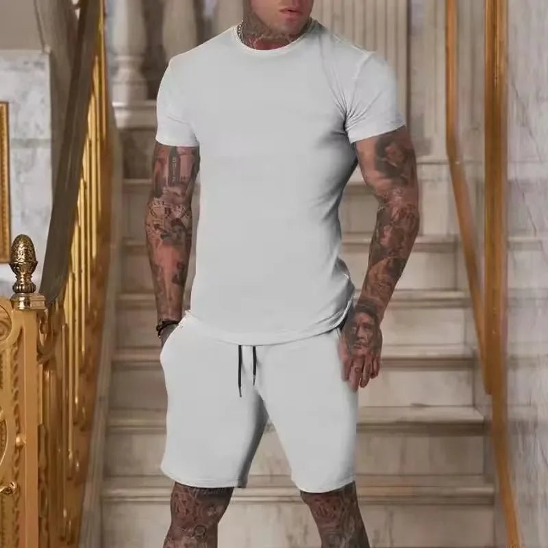 2025 Fashionable and casual summer outdoor sports suit men's breathable T-shirt shorts casual and fashionable two-piece set - PrimeNest