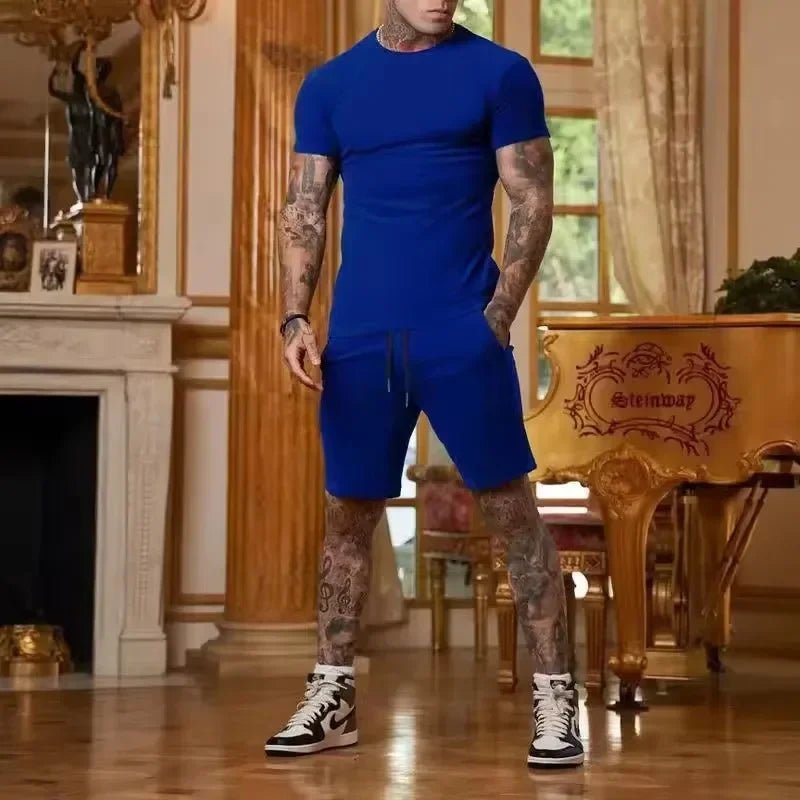 2025 Fashionable and casual summer outdoor sports suit men's breathable T-shirt shorts casual and fashionable two-piece set - PrimeNest