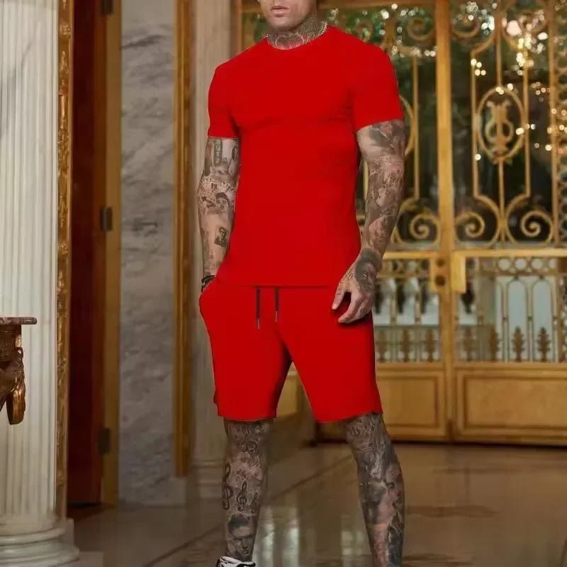 2025 Fashionable and casual summer outdoor sports suit men's breathable T-shirt shorts casual and fashionable two-piece set - PrimeNest