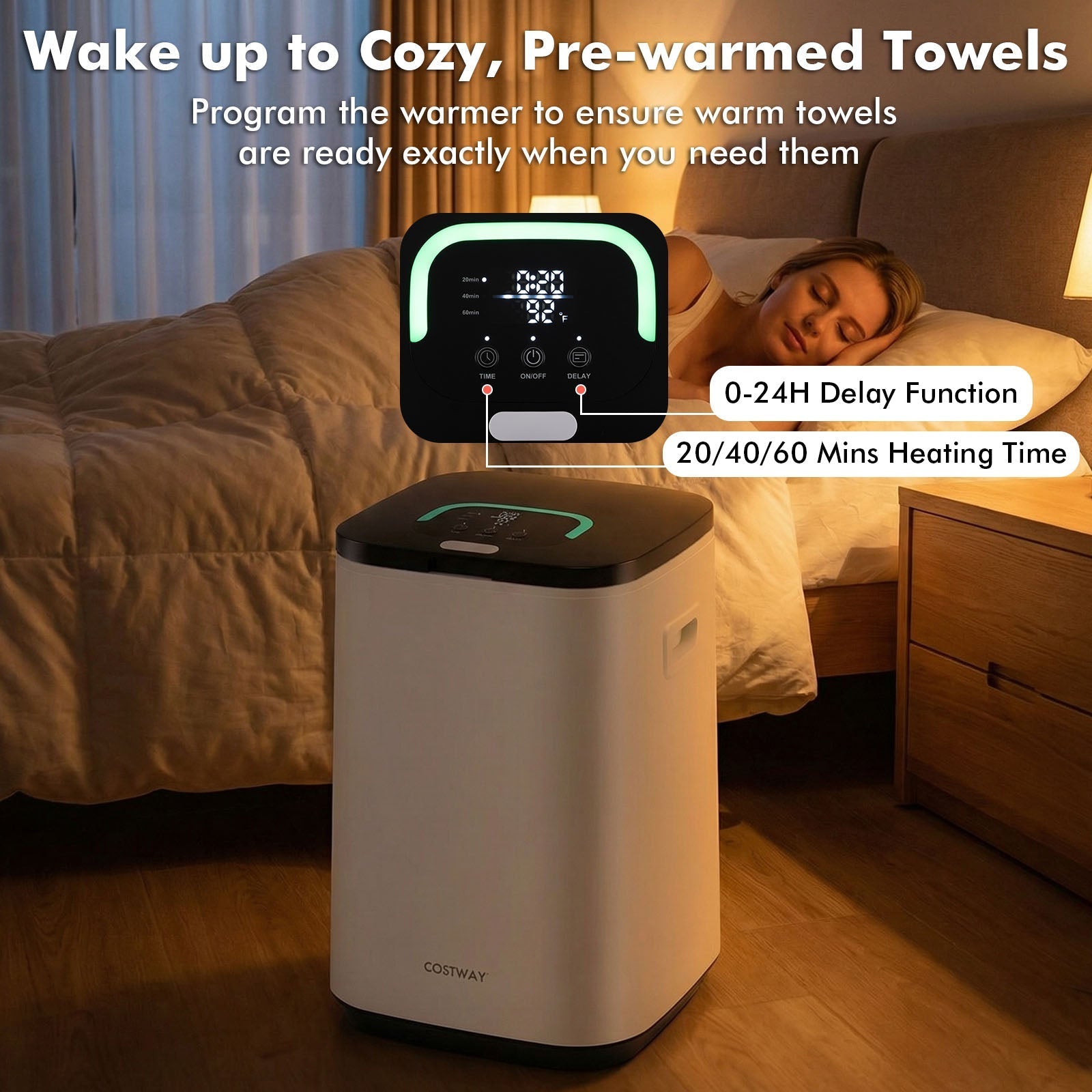 23L Large Hot Towel Heater with Rapid Heating and Adjustable Timer-White - PrimeNest