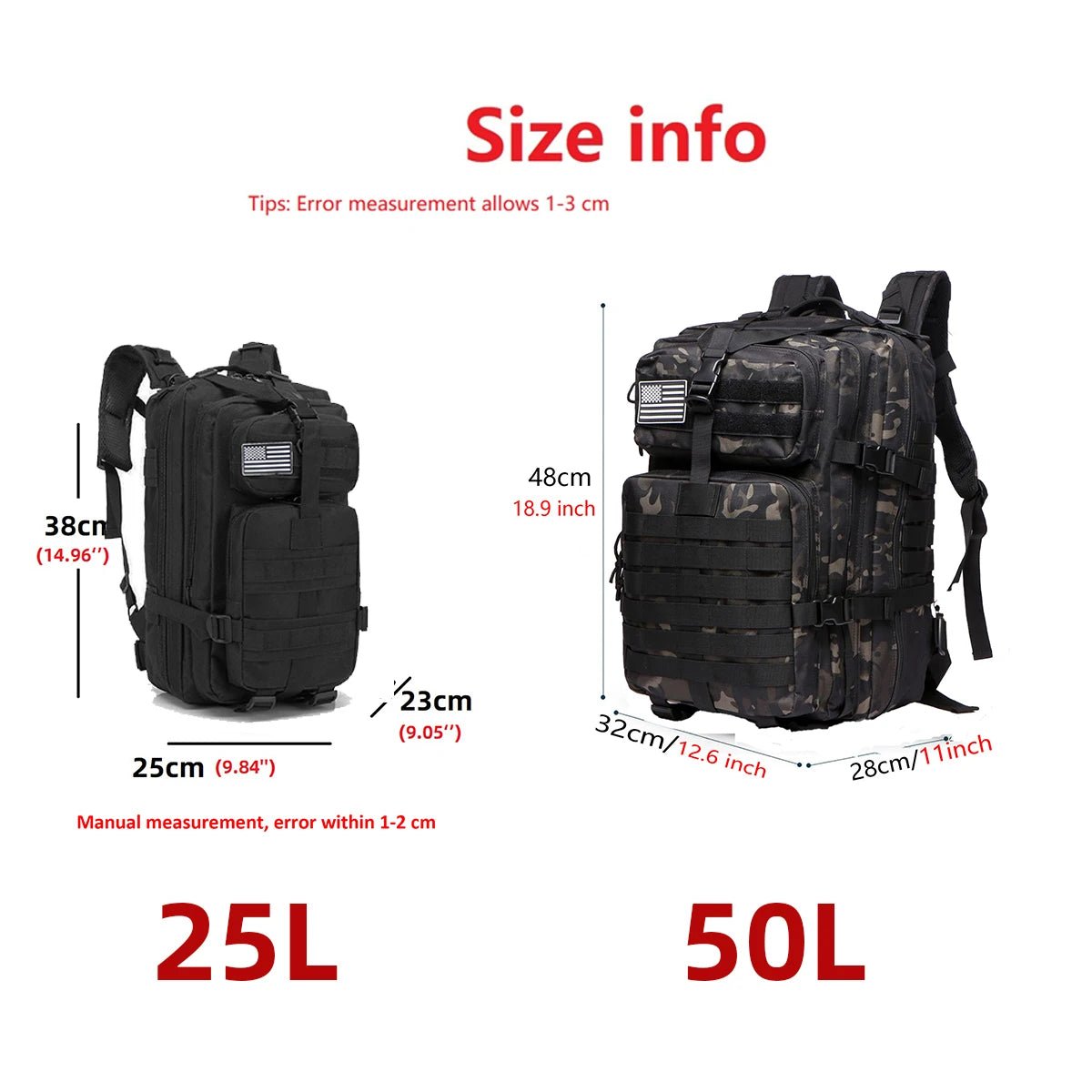 25L/50L Sturdy Nylon Waterproof Tactical Sports Trekking Fishing Hunting Camping Hiking Bag Backpack Outdoor Rucksacks - PrimeNest
