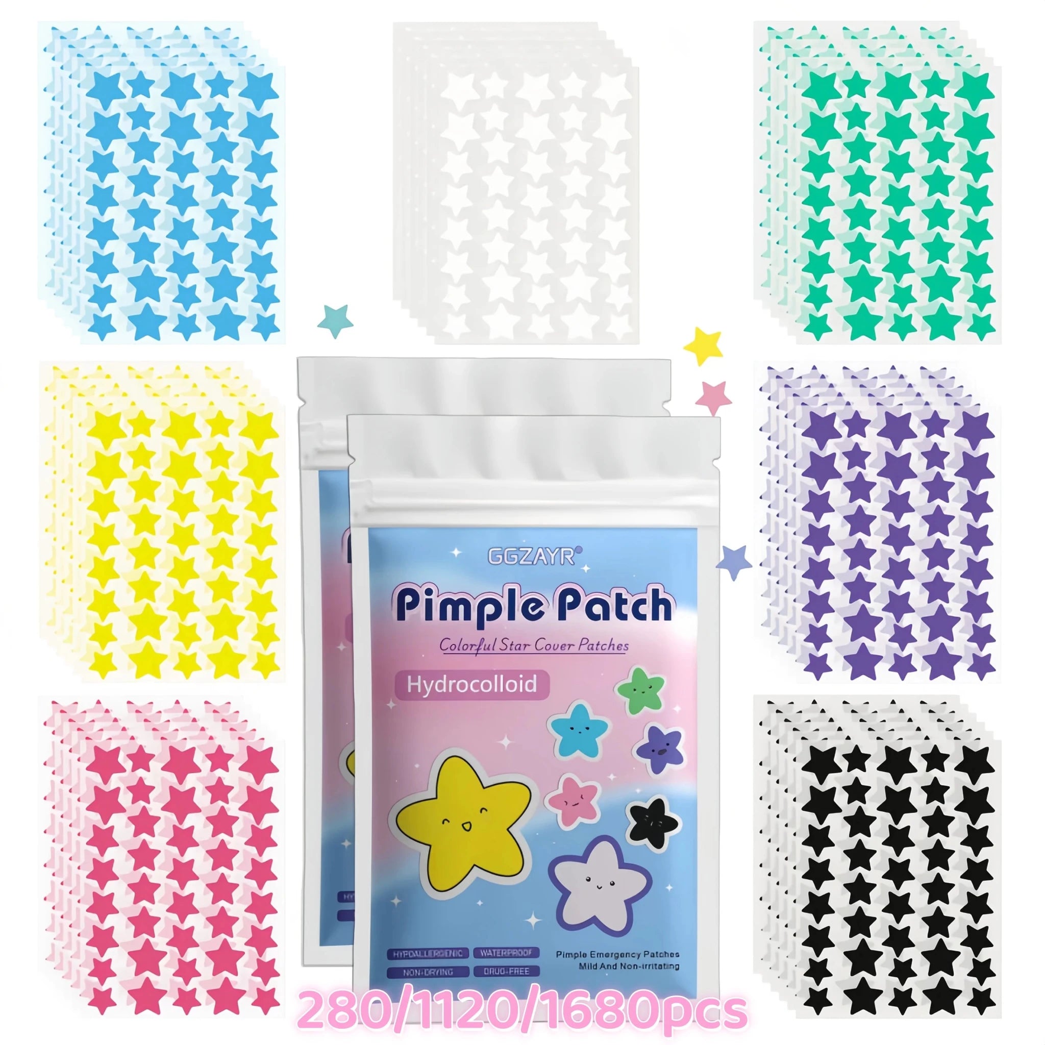 280/1120/1680pcs Seven-Color Star Pimple Patches – Invisible Hydrocolloid Dots for Fun & Gentle Skincare - PrimeNest