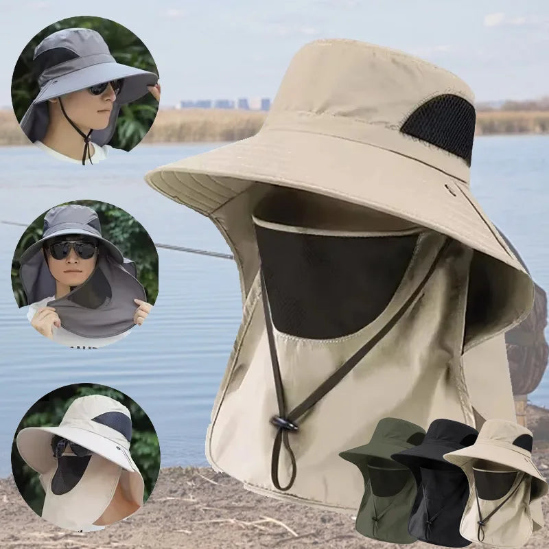 Summer UV Protection Hiking Hat Quick-drying Wide Brim Outdoor Visor Bucket Hats Mesh Breathable Sun Hat Outdoor Cycling Hat
