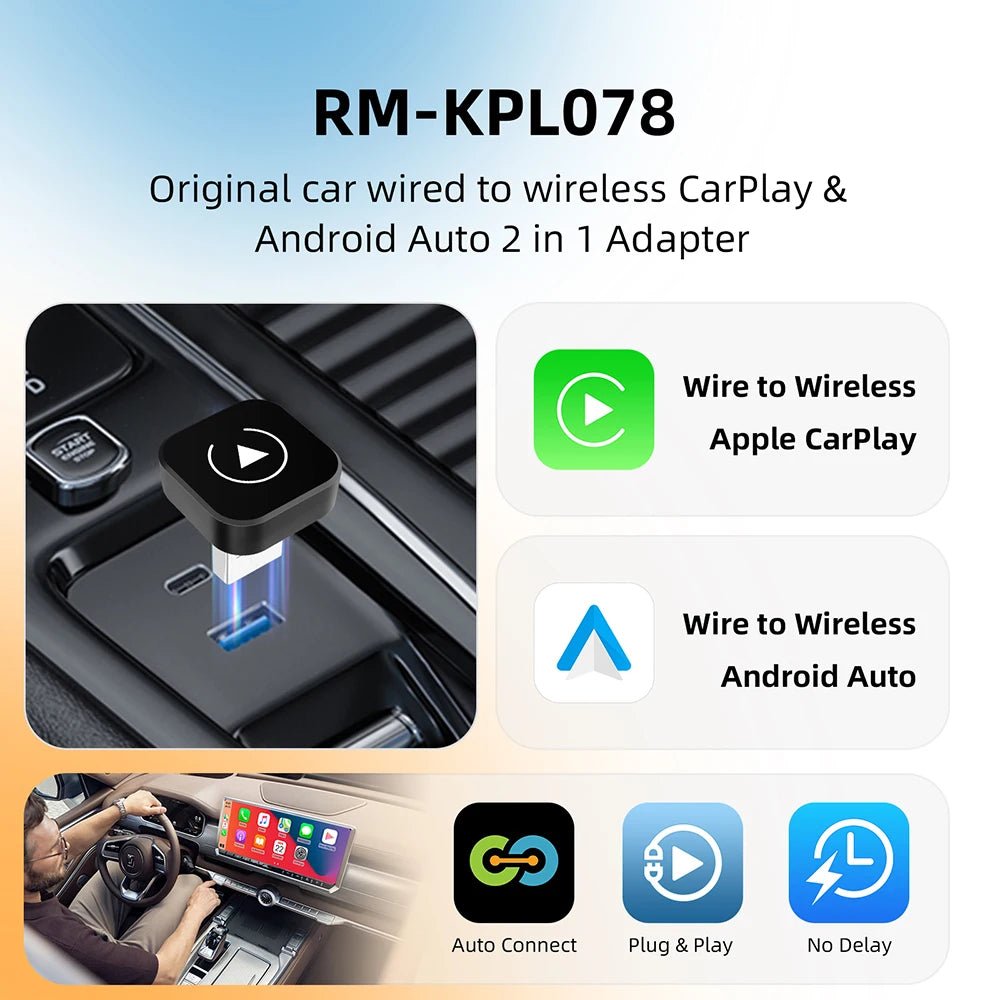 2in1 Wireless CarPlay Dongle Wireless Android Auto Adapter AI Smart Box Car Intelligent Systems For Car With Wired CarPlay - PrimeNest