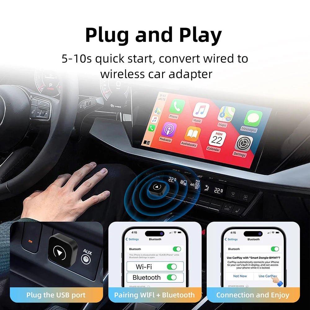 2in1 Wireless CarPlay Dongle Wireless Android Auto Adapter AI Smart Box Car Intelligent Systems For Car With Wired CarPlay - PrimeNest