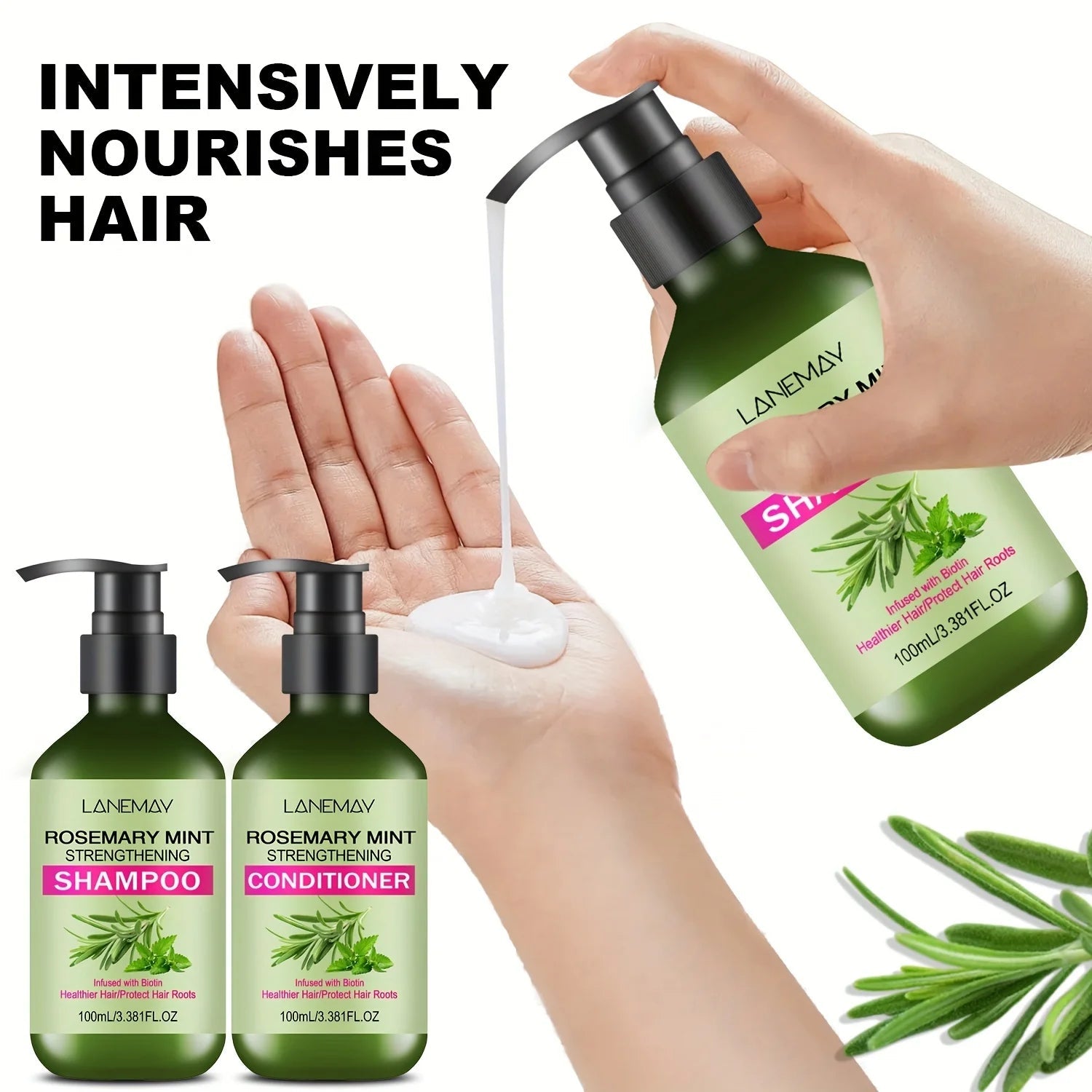 2PCS Rosemary Mint Strengthening Shampoo and Conditioner Set, Moisturizing with Rosemary Extract for Healthier, Stronger Hair - PrimeNest