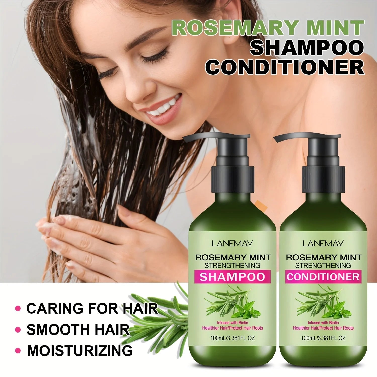 2PCS Rosemary Mint Strengthening Shampoo and Conditioner Set, Moisturizing with Rosemary Extract for Healthier, Stronger Hair - PrimeNest