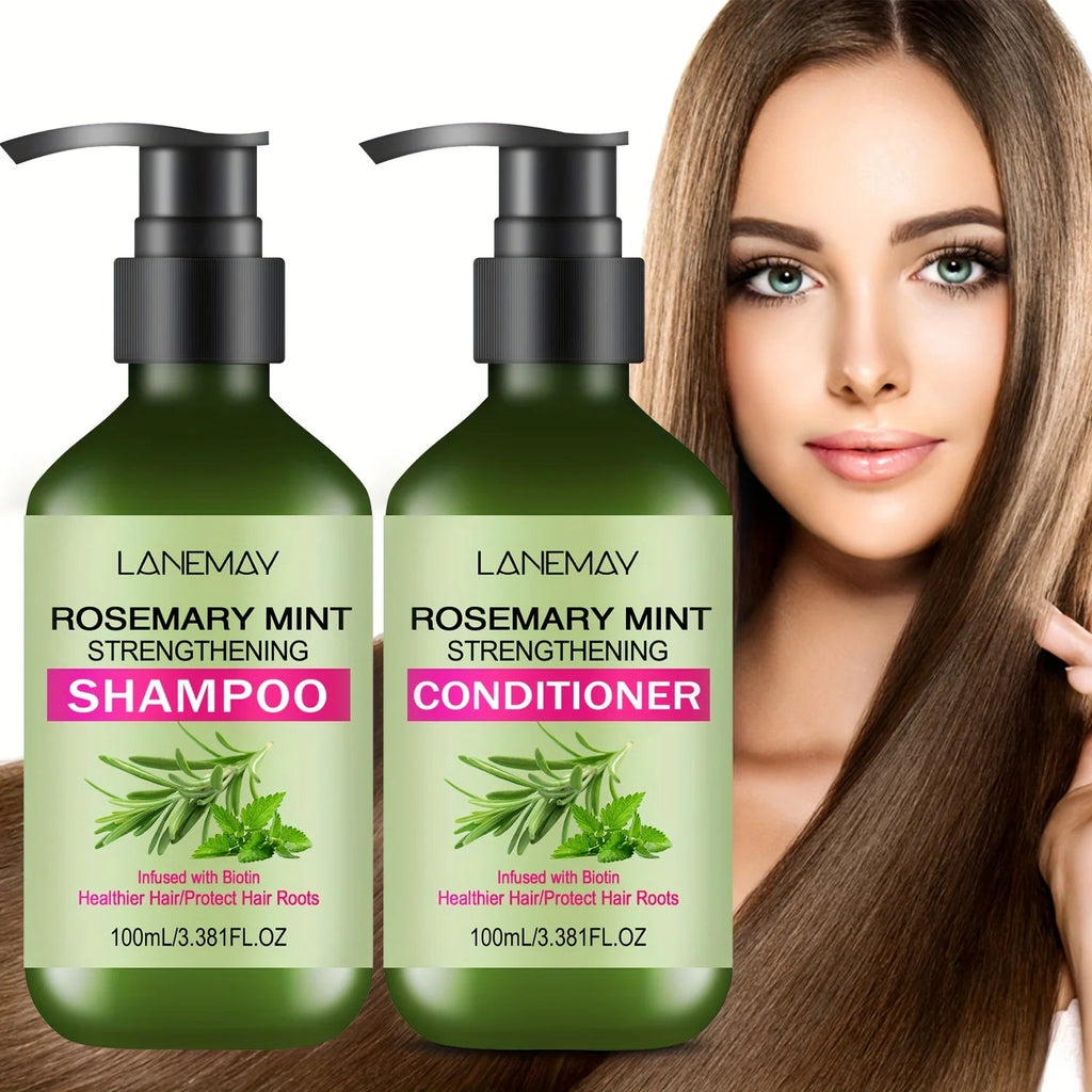 2PCS Rosemary Mint Strengthening Shampoo and Conditioner Set, Moisturizing with Rosemary Extract for Healthier, Stronger Hair - PrimeNest