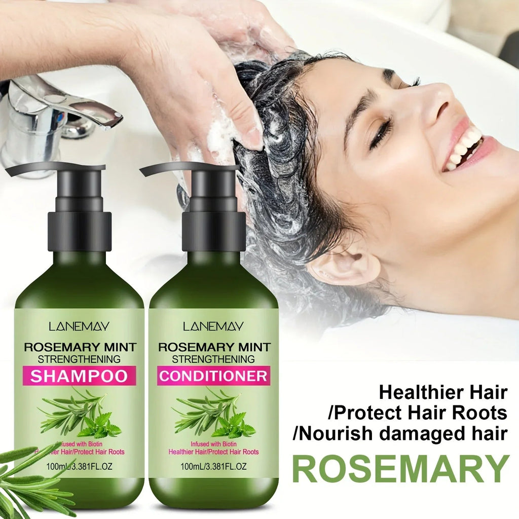 2PCS Rosemary Mint Strengthening Shampoo and Conditioner Set, Moisturizing with Rosemary Extract for Healthier, Stronger Hair - PrimeNest