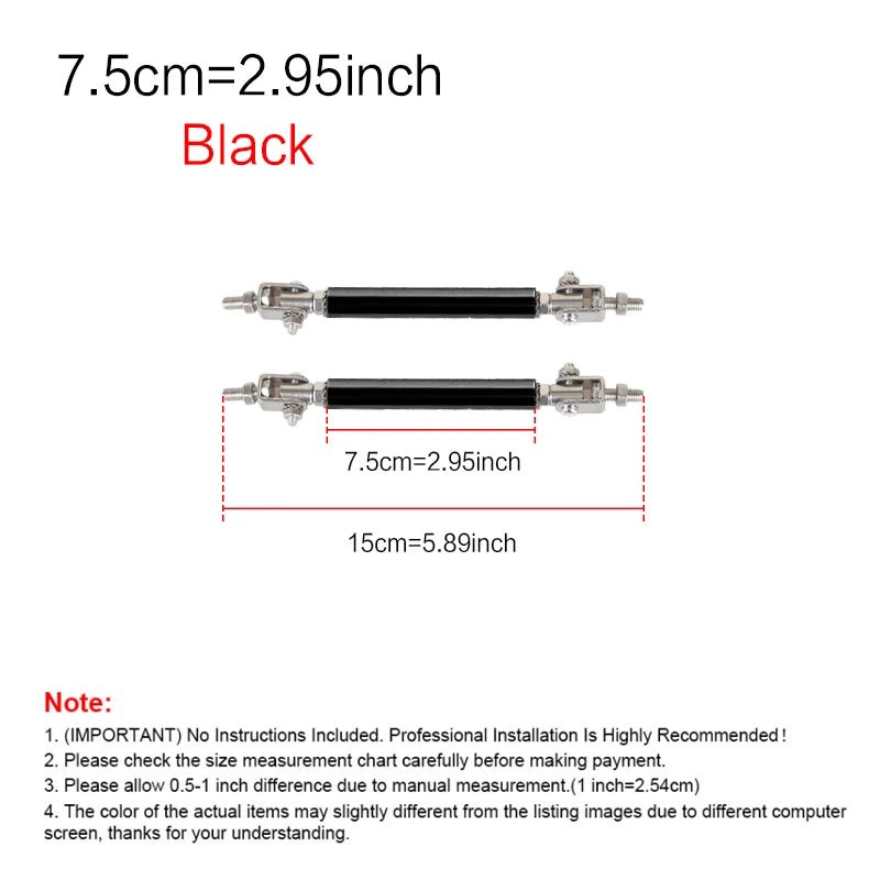 2psc Universal Racing Adjustable Front Rear Bumper Lip Splitter Support Bar / pull rod Kit Racing 75mm/100mm/150mm/200mm - PrimeNest