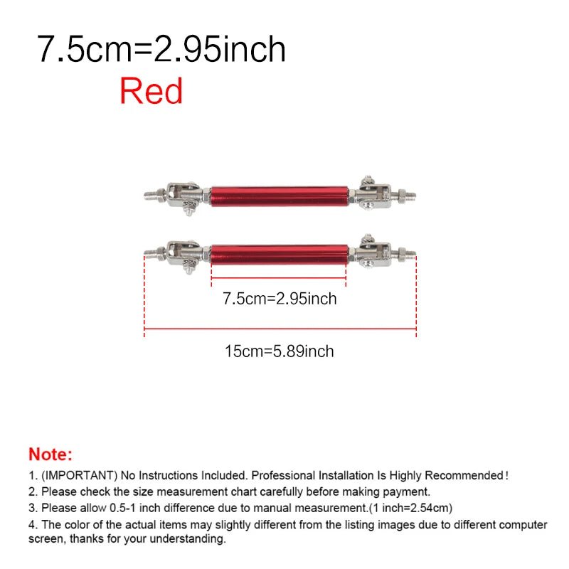 2psc Universal Racing Adjustable Front Rear Bumper Lip Splitter Support Bar / pull rod Kit Racing 75mm/100mm/150mm/200mm - PrimeNest