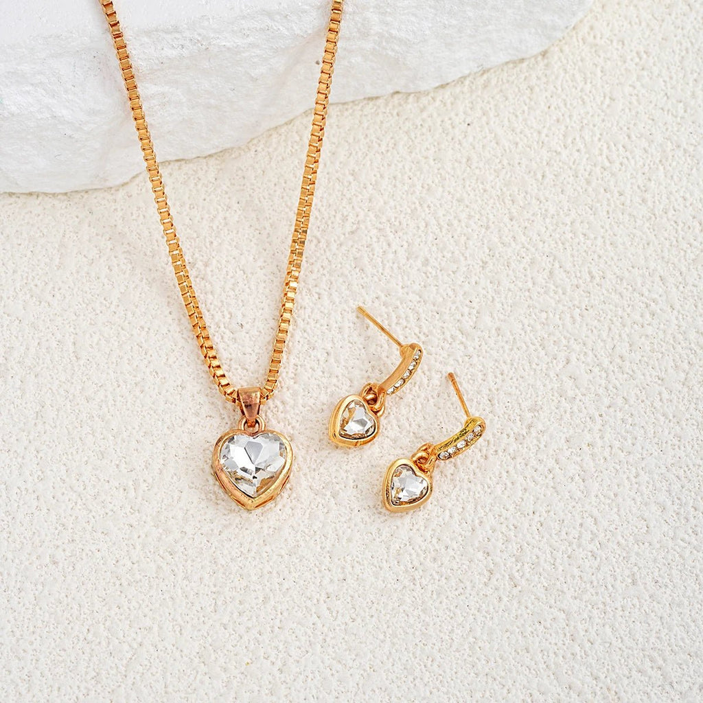 3 Pcs Heart Pendant Jewelry Set Of Earring Pendant Necklace For Women Exquisite Fashion Rhinestone Double Heart Jewelry Set Gift - PrimeNest