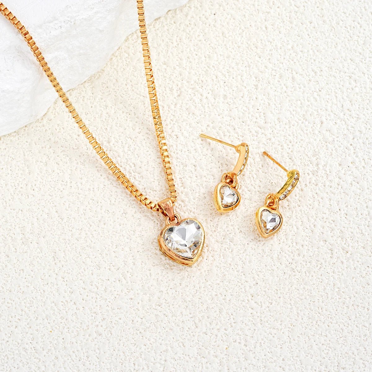 3 Pcs Heart Pendant Jewelry Set Of Earring Pendant Necklace For Women Exquisite Fashion Rhinestone Double Heart Jewelry Set Gift - PrimeNest