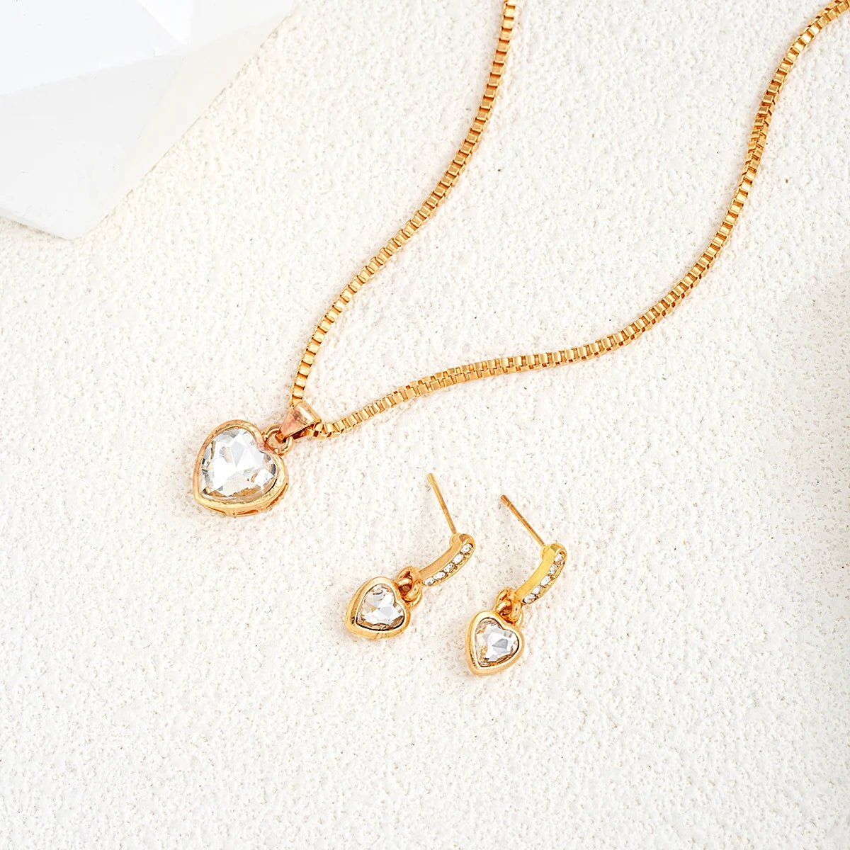 3 Pcs Heart Pendant Jewelry Set Of Earring Pendant Necklace For Women Exquisite Fashion Rhinestone Double Heart Jewelry Set Gift - PrimeNest