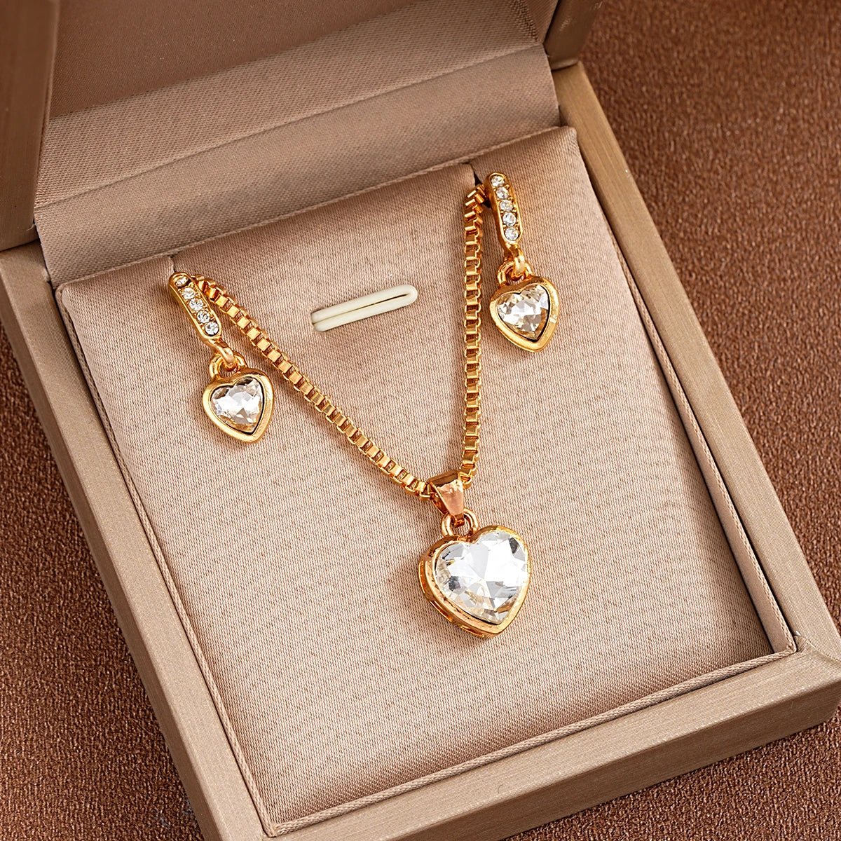 3 Pcs Heart Pendant Jewelry Set Of Earring Pendant Necklace For Women Exquisite Fashion Rhinestone Double Heart Jewelry Set Gift - PrimeNest