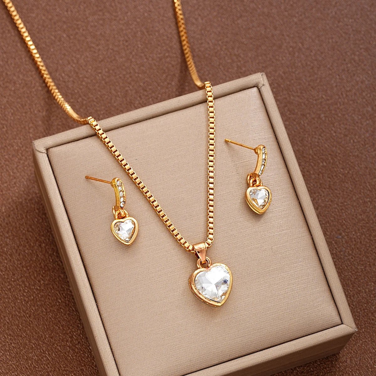 3 Pcs Heart Pendant Jewelry Set Of Earring Pendant Necklace For Women Exquisite Fashion Rhinestone Double Heart Jewelry Set Gift - PrimeNest
