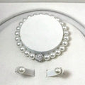 3 PCS set Imitation Pearl Fireball Necklace Bracelet Earring Stud Jewelry Set Silver Color Crystal Stone Elegant Bridal Jewelry - PrimeNest