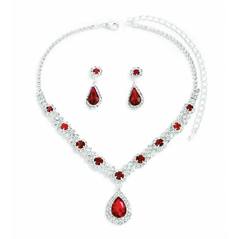 3 pieces of women's crystal droplet necklace with earrings set for wedding evening dress accessories - PrimeNest