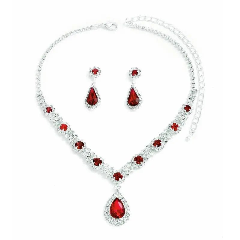 3 pieces of women's crystal droplet necklace with earrings set for wedding evening dress accessories - PrimeNest