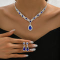 3 pieces of women's crystal droplet necklace with earrings set for wedding evening dress accessories - PrimeNest