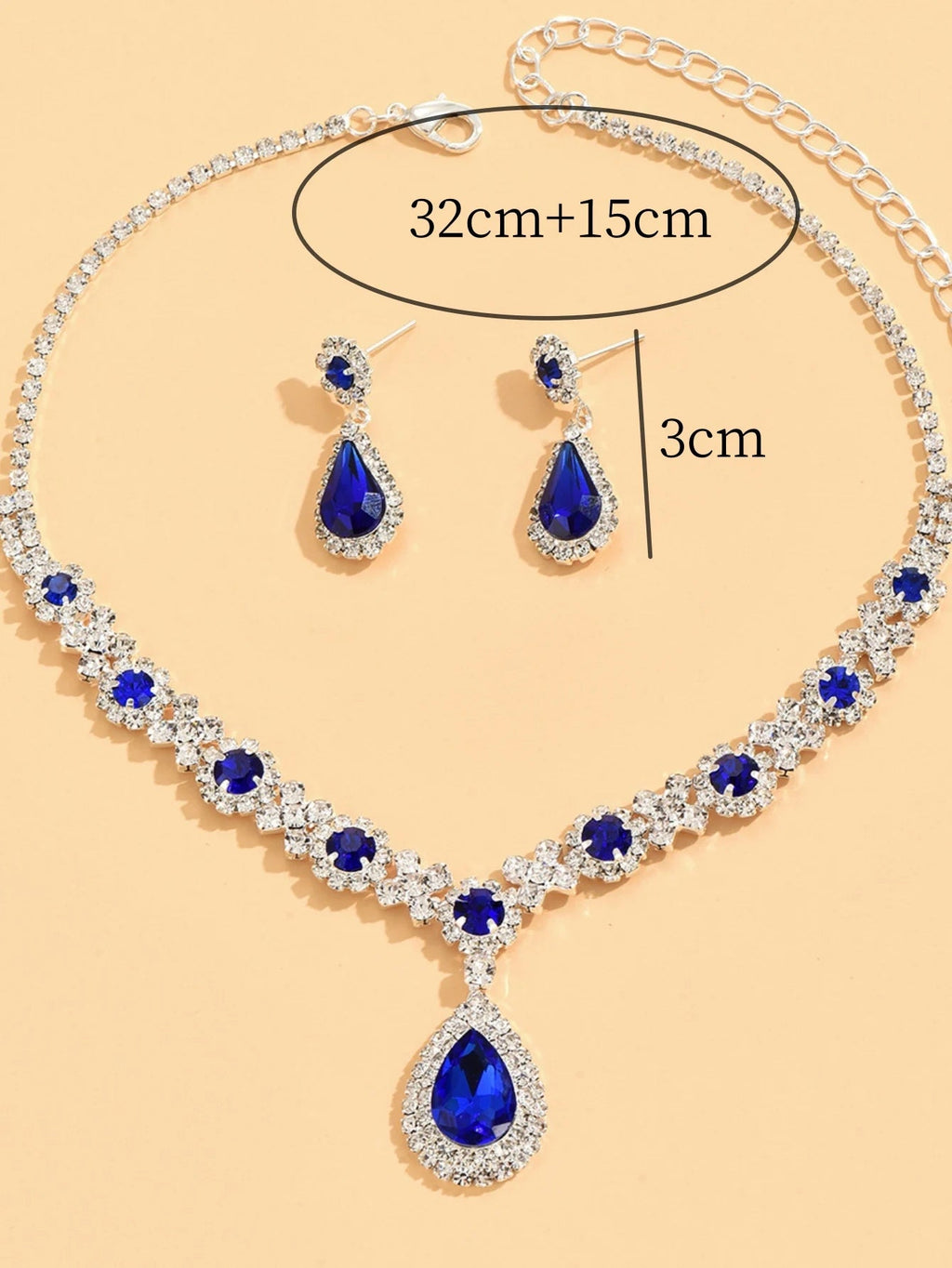 3 pieces of women's crystal droplet necklace with earrings set for wedding evening dress accessories - PrimeNest