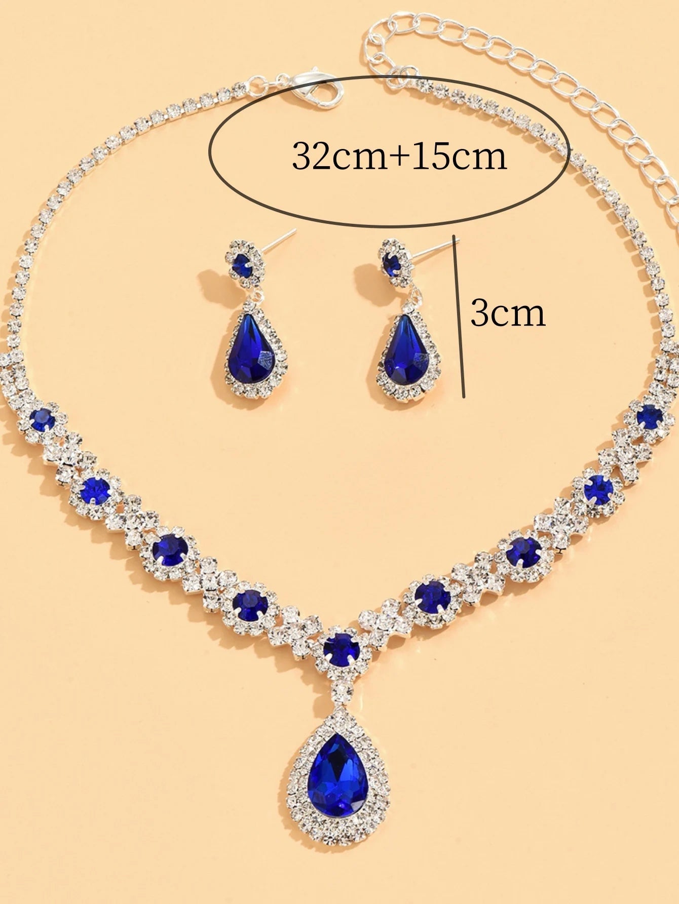 3 pieces of women's crystal droplet necklace with earrings set for wedding evening dress accessories - PrimeNest