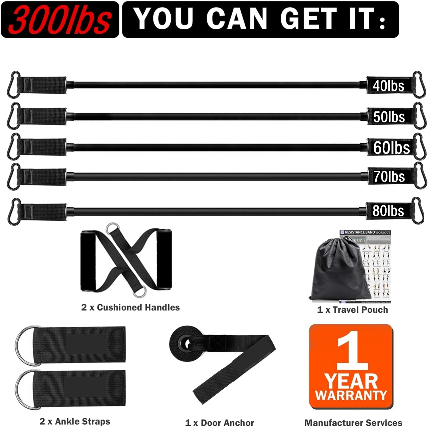 300lb Fitness Booty Resistance Elastic Band Workout for Training Home Exercise Sport Gym Dumbbell Harness Set Expander Equipment - PrimeNest