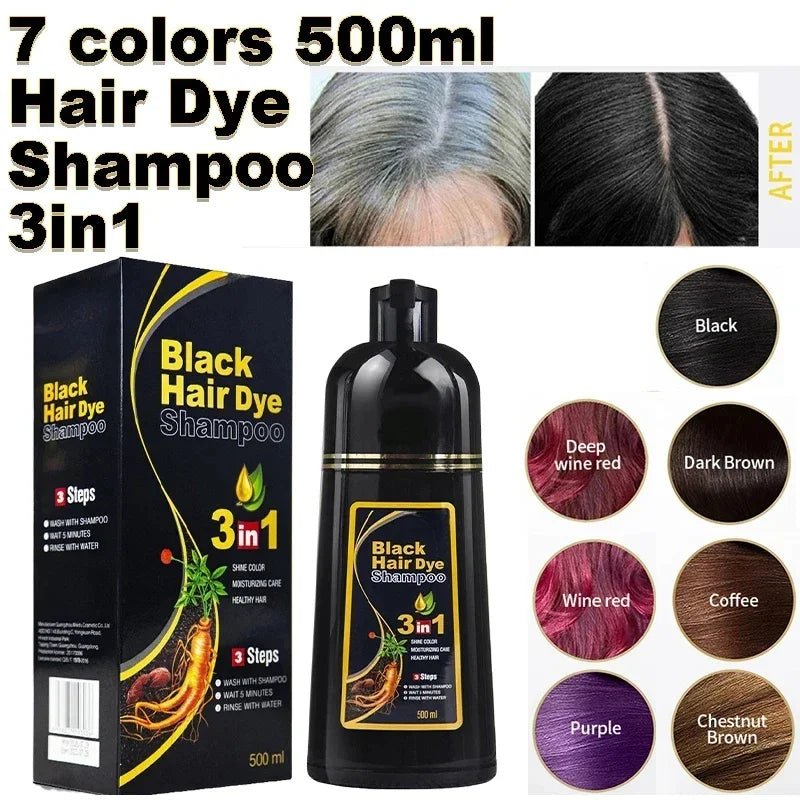 30ml/500ml 3-in-1 Quick Hair Dye Shampoo Natural Black Herbal Hair Dye Moisturizes Mild Hair Dye Conditioner Hair Care Products - PrimeNest