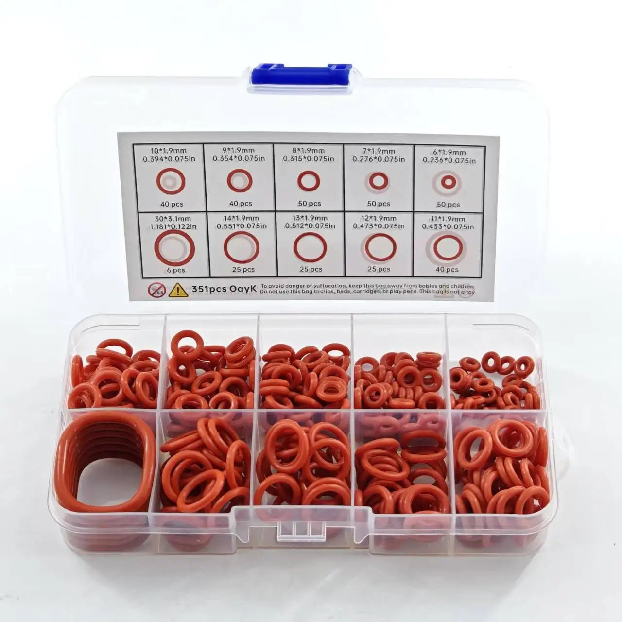 351pcs silicone O-ring set, 10 sizes, oil and heat resistant, suitable for cars and pipelines - PrimeNest