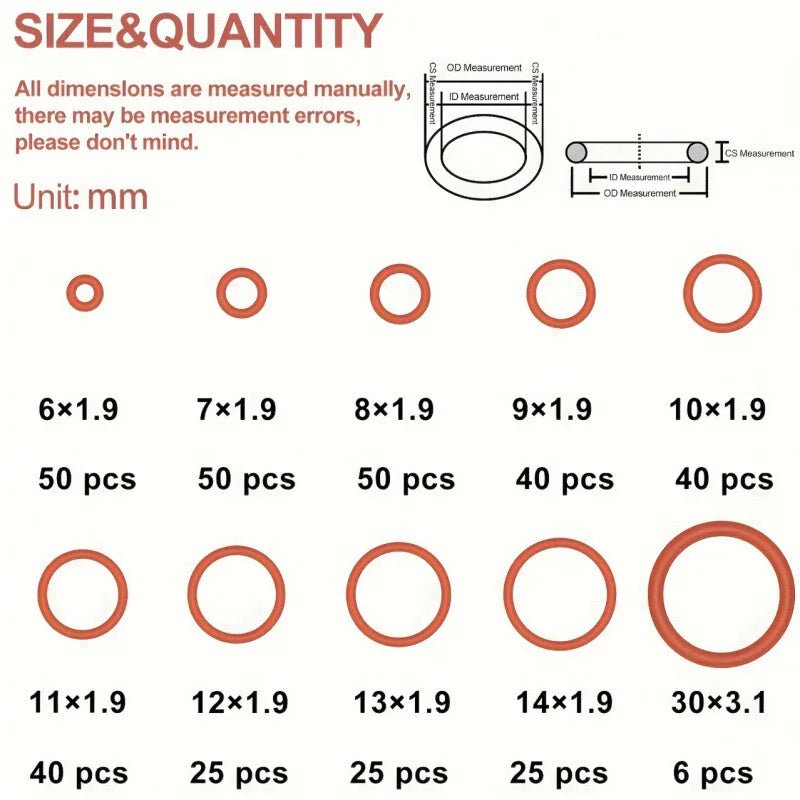 351pcs silicone O-ring set, 10 sizes, oil and heat resistant, suitable for cars and pipelines - PrimeNest