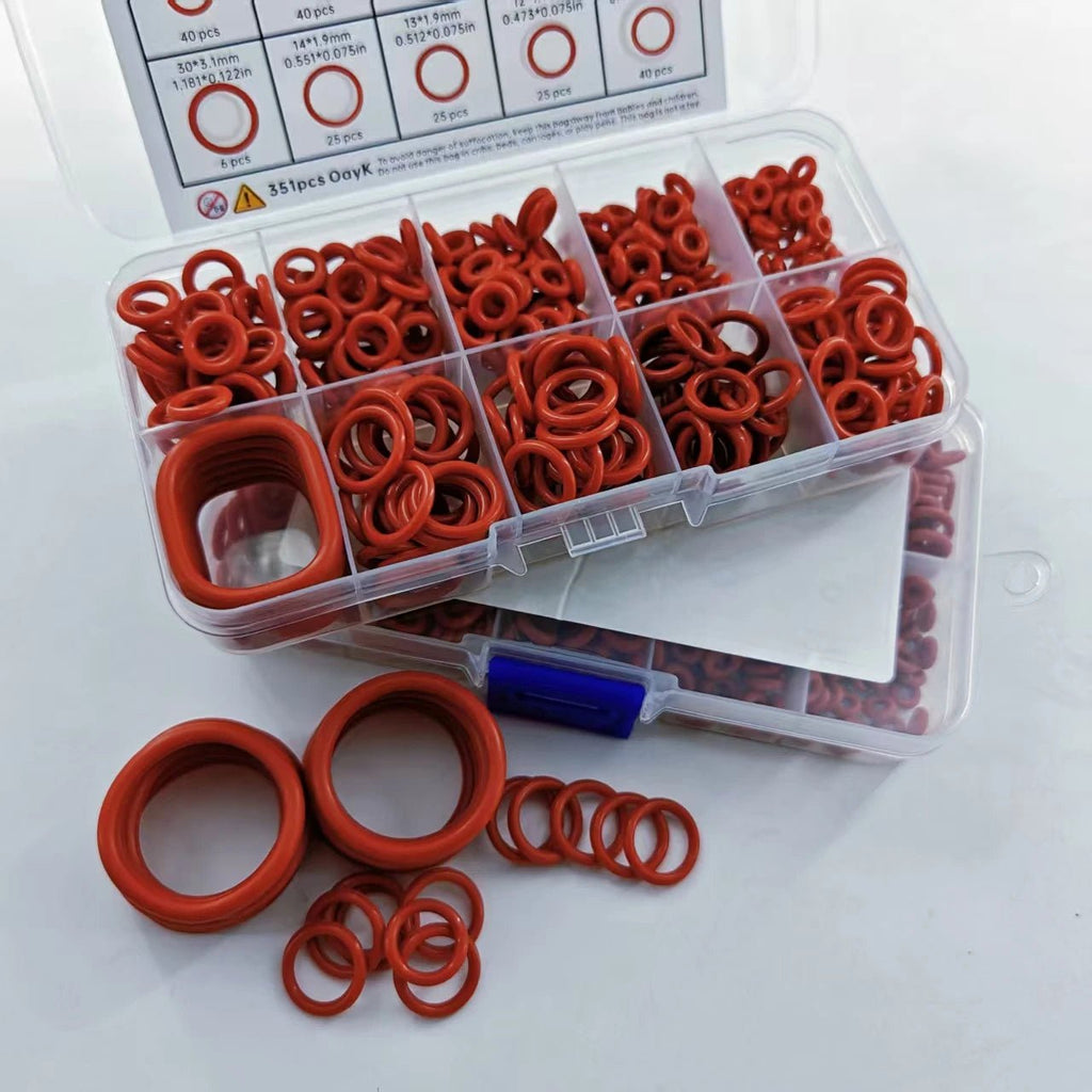 351pcs silicone O-ring set, 10 sizes, oil and heat resistant, suitable for cars and pipelines - PrimeNest