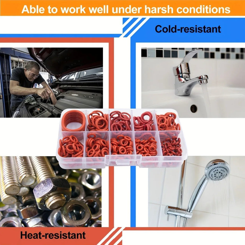 351pcs silicone O-ring set, 10 sizes, oil and heat resistant, suitable for cars and pipelines - PrimeNest