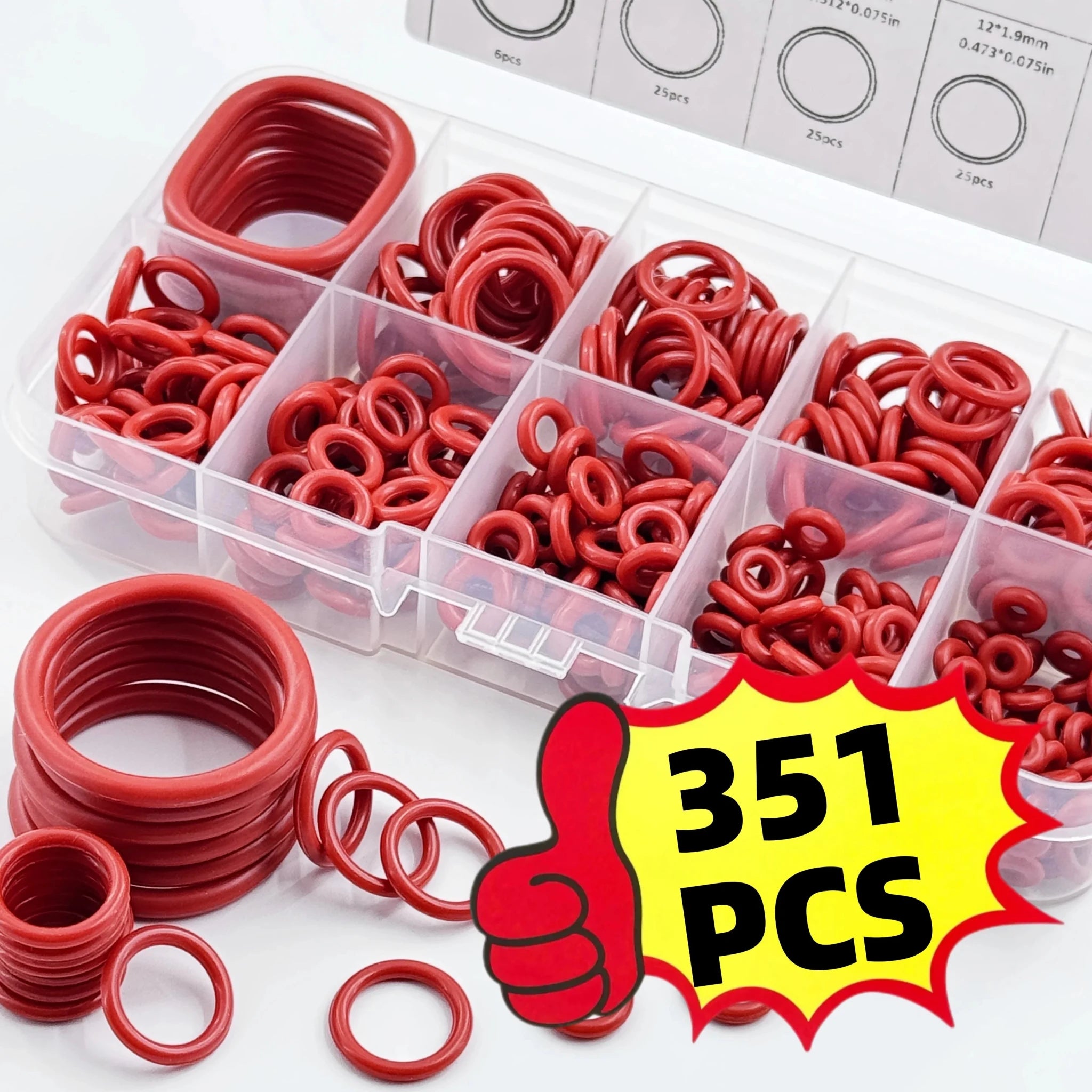 351pcs silicone O-ring set, 10 sizes, oil and heat resistant, suitable for cars and pipelines - PrimeNest