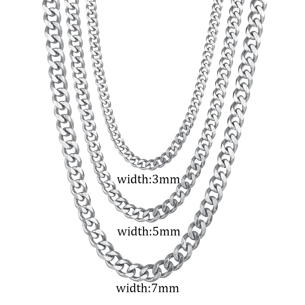 3/5/7mm Stainless Steel Cuban Link Chain Classic Punk Personality Jewelry Simple Fashion Hip-hop Couple Necklace for Men Women - PrimeNest