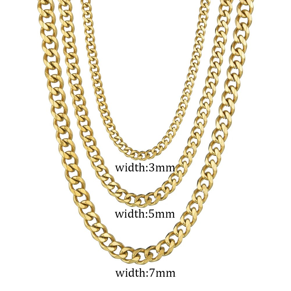 3/5/7mm Stainless Steel Cuban Link Chain Classic Punk Personality Jewelry Simple Fashion Hip-hop Couple Necklace for Men Women - PrimeNest
