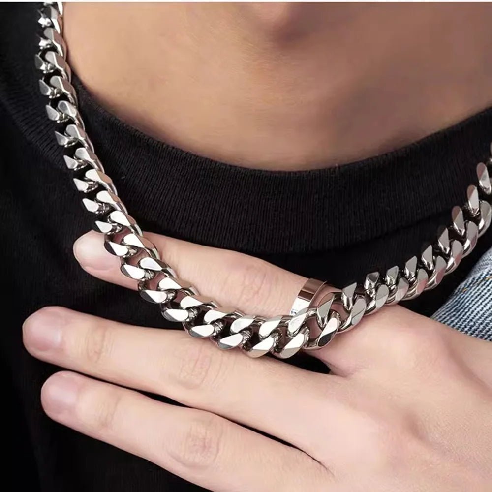 3/5/7mm Stainless Steel Cuban Link Chain Classic Punk Personality Jewelry Simple Fashion Hip-hop Couple Necklace for Men Women - PrimeNest