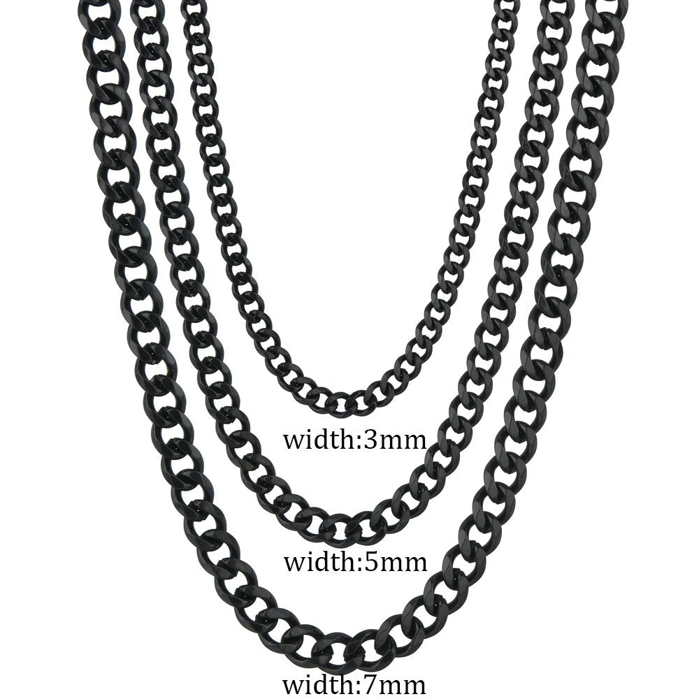 3/5/7mm Stainless Steel Cuban Link Chain Classic Punk Personality Jewelry Simple Fashion Hip-hop Couple Necklace for Men Women - PrimeNest
