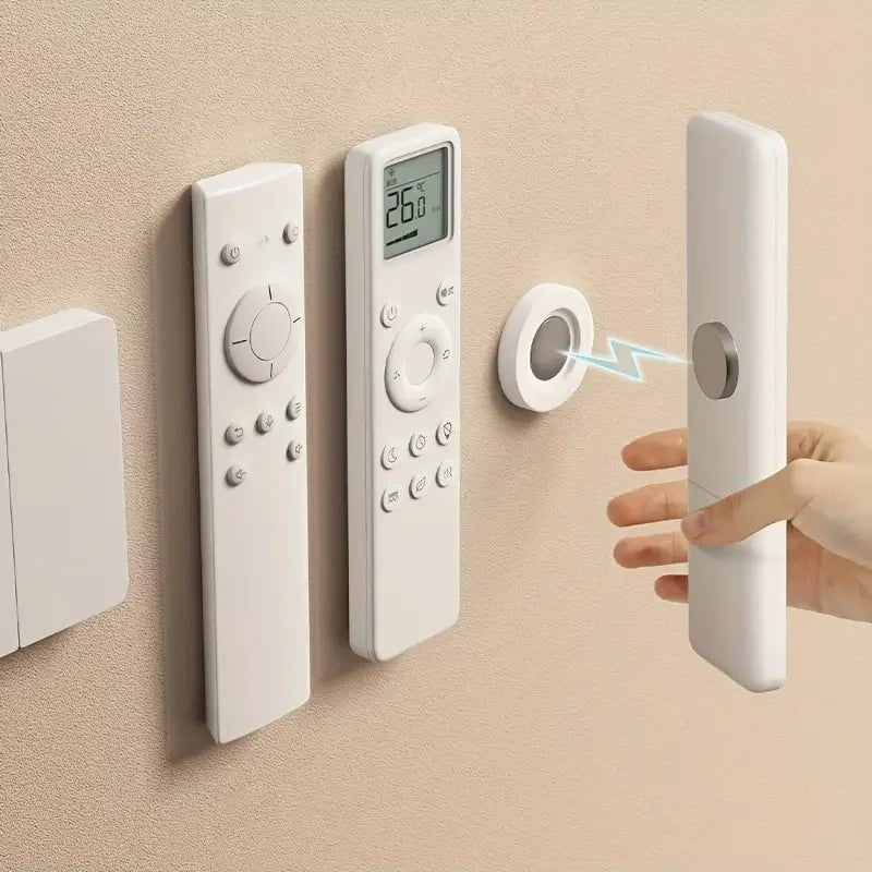 3pcs No Drill Magnetic Remote Holder - Wall Mount for TV/AC/DVD Remotes, White Space-Saving Design - PrimeNest