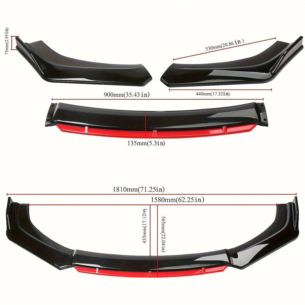 3PCS Universal Car Front Bumper Lip Splitter Lip Body Kit Spoiler Diffuser For BMW For Benz For Audi For VW For Subaru - PrimeNest