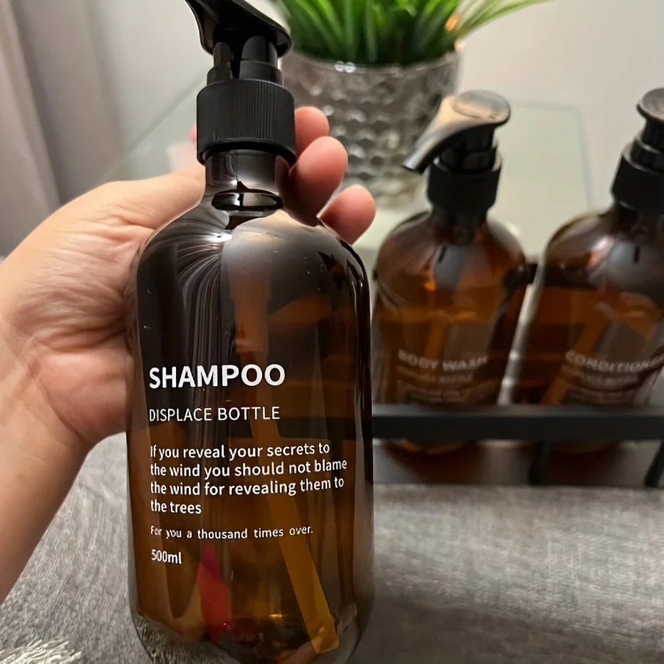 3pcs Waterproof Shampoo Conditioner Dispenser Set Reusable Pump Bottles for Shower Soap Body Wash Hair Care with Printed Label - PrimeNest