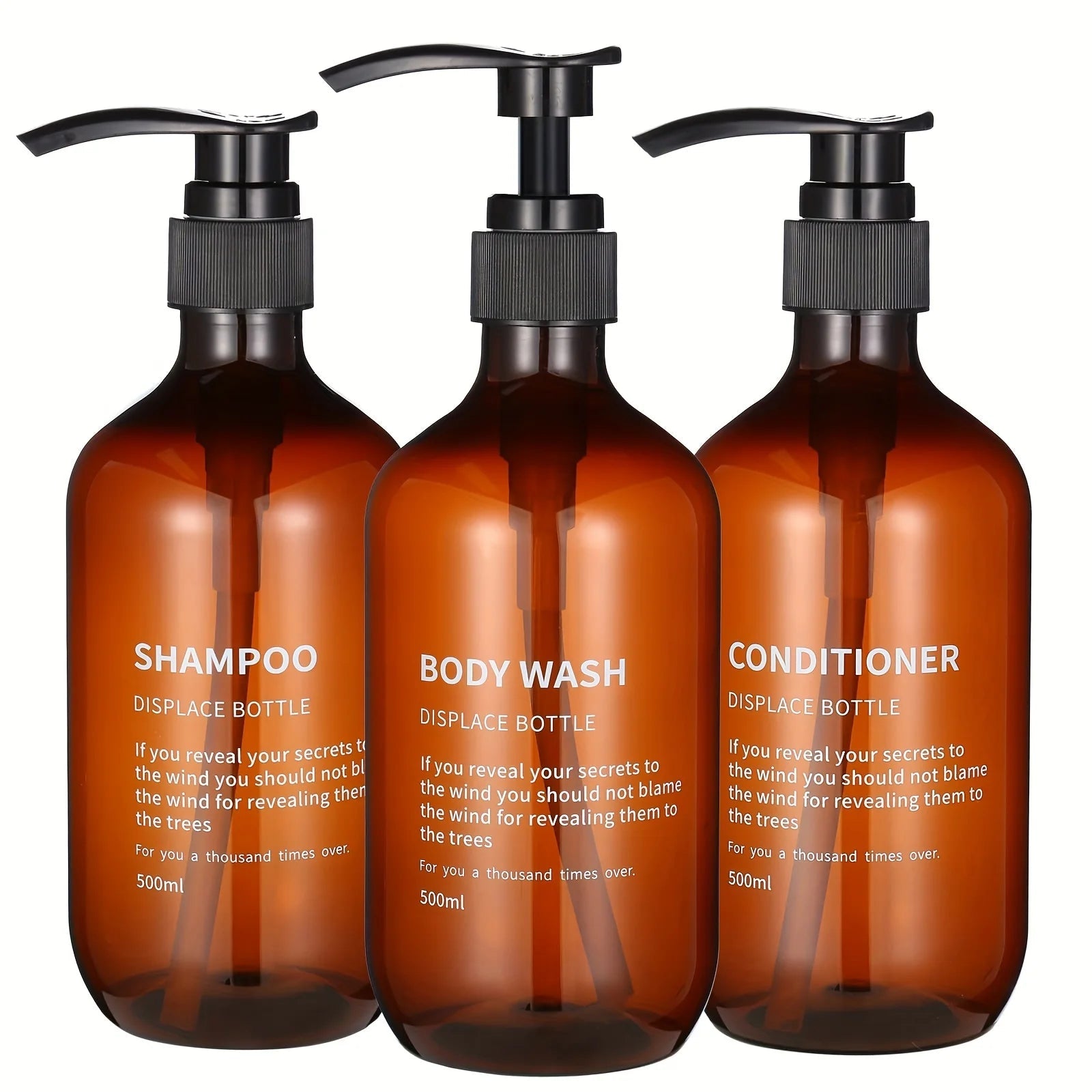 3pcs Waterproof Shampoo Conditioner Dispenser Set Reusable Pump Bottles for Shower Soap Body Wash Hair Care with Printed Label - PrimeNest