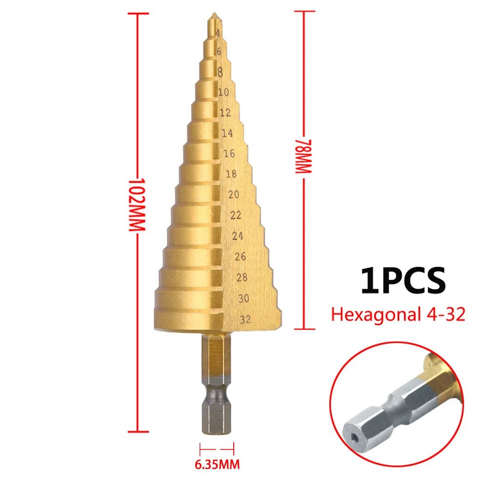 4-32 mm 4-20 mm HSS Titanium Coated Step Drill Bit High Speed Steel Metal Wood Hole Cutter Cone Drilling Tool - PrimeNest