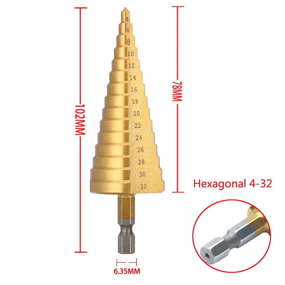 4-32 mm 4-20 mm HSS Titanium Coated Step Drill Bit High Speed Steel Metal Wood Hole Cutter Cone Drilling Tool - PrimeNest