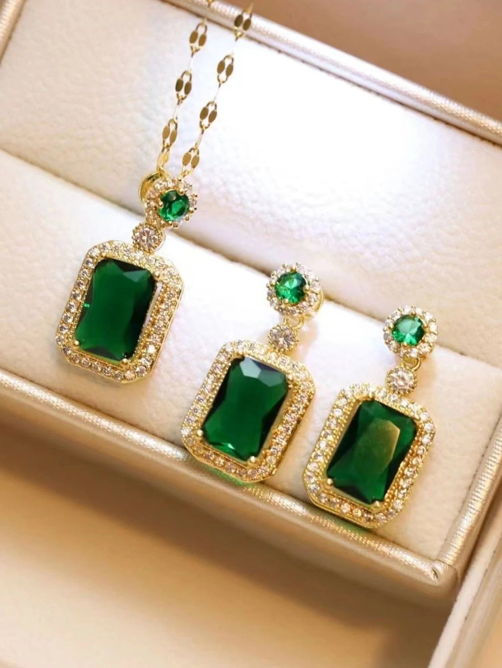 4 pieces of women's fashionable square jewelry necklace with earrings, ring set, banquet party, birthday gift accessories - PrimeNest